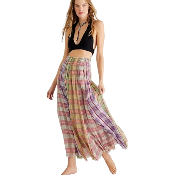 Free People Dresses & Skirts - Free People Lausanne Convertible Maxi Skirt Dress Pastel Plaids